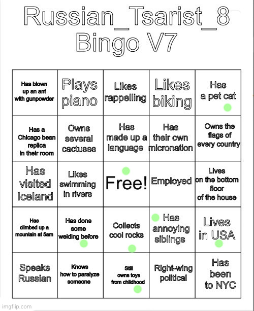 Russian_Tsarist_8 Bingo V7 | image tagged in russian_tsarist_8 bingo v7 | made w/ Imgflip meme maker
