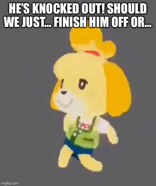 Isabella | HE’S KNOCKED OUT! SHOULD WE JUST… FINISH HIM OFF OR… | image tagged in isabella | made w/ Imgflip meme maker