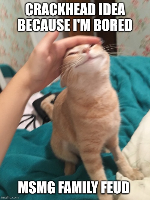 I offer no more context | CRACKHEAD IDEA BECAUSE I'M BORED; MSMG FAMILY FEUD | image tagged in cat pat | made w/ Imgflip meme maker