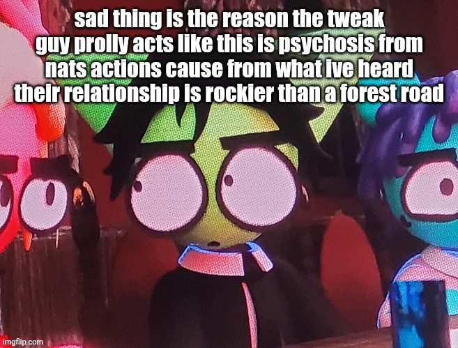 judgemental ass stare | sad thing is the reason the tweak guy prolly acts like this is psychosis from nats actions cause from what ive heard their relationship is rockier than a forest road | image tagged in judgemental ass stare | made w/ Imgflip meme maker