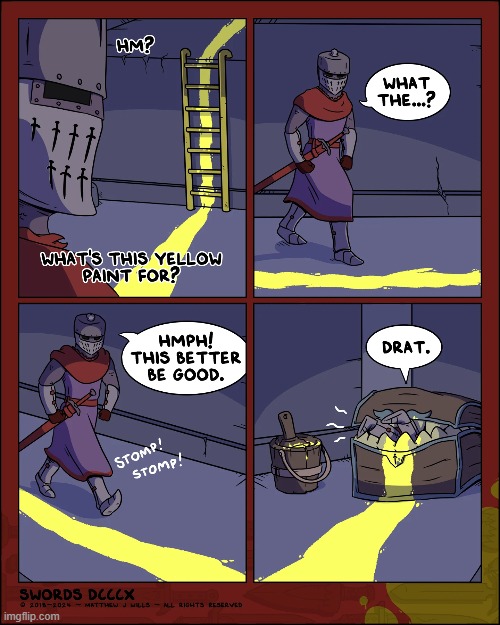 image tagged in swords,dungeon,paint,yellow,mimic,chest | made w/ Imgflip meme maker