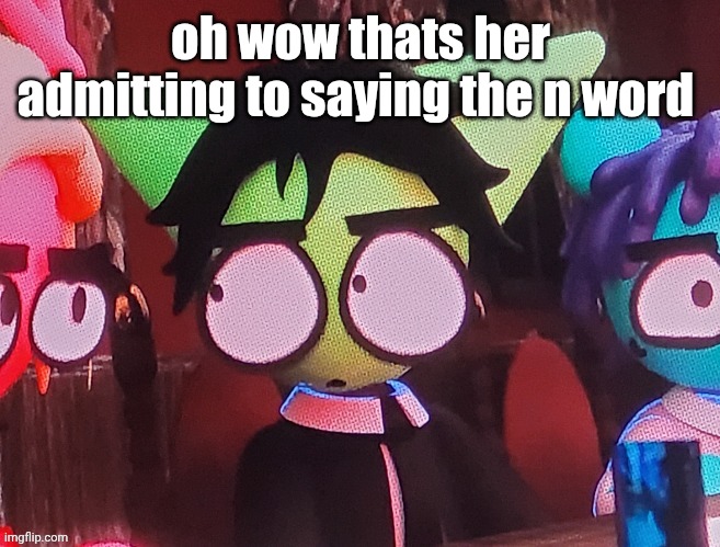 judgemental ass stare | oh wow thats her admitting to saying the n word | image tagged in judgemental ass stare | made w/ Imgflip meme maker