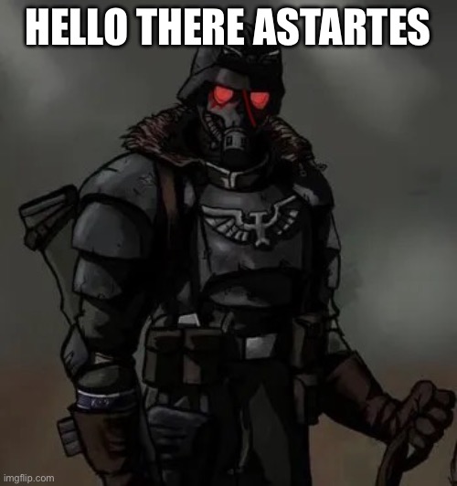 HELLO THERE ASTARTES | image tagged in krieg grenadier | made w/ Imgflip meme maker