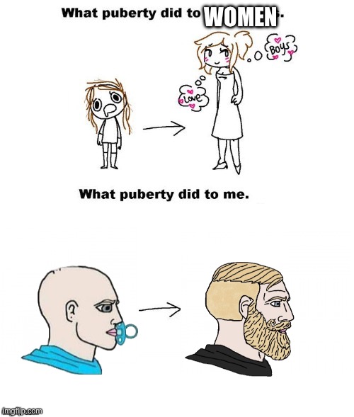 Chad 4 life | WOMEN | image tagged in what puberty did to me,puberty,chad,funny | made w/ Imgflip meme maker