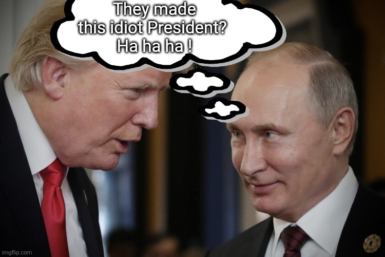 Trump and Putin | They made this idiot President? 
Ha ha ha ! | image tagged in trump and putin | made w/ Imgflip meme maker