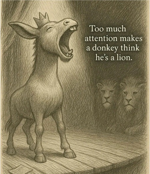Too Much Attention Makes A Donkey Think He's A Lion | image tagged in too much attention makes a donkey think he's a lion | made w/ Imgflip meme maker