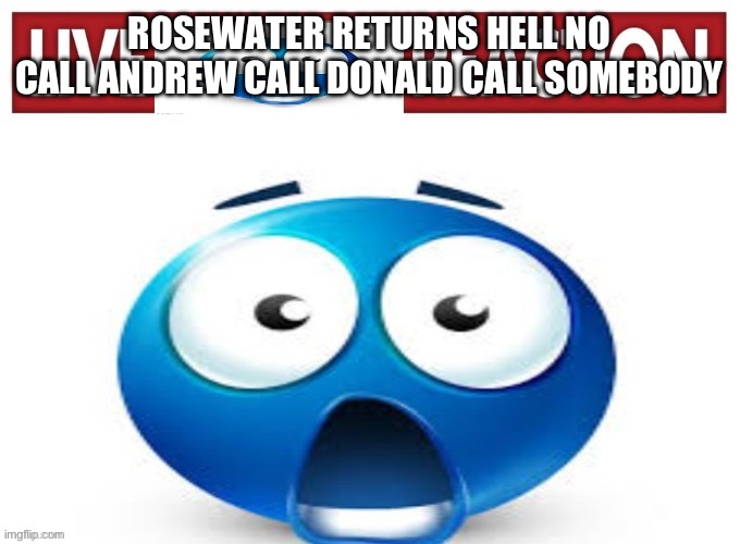 live blue guy reaction | ROSEWATER RETURNS HELL NO CALL ANDREW CALL DONALD CALL SOMEBODY | image tagged in live blue guy reaction | made w/ Imgflip meme maker