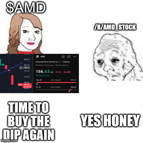 honey it's time to x | $AMD; /R/AMD_STOCK; YES HONEY; TIME TO BUY THE DIP AGAIN | image tagged in honey it's time to x | made w/ Imgflip meme maker