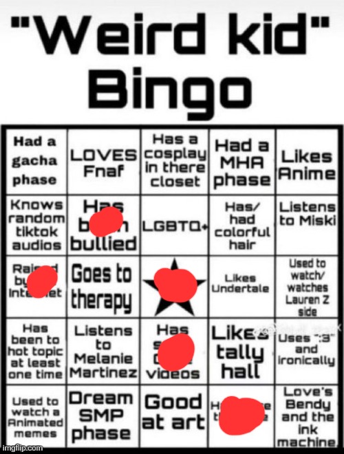 Weird Kid Bingo | image tagged in weird kid bingo | made w/ Imgflip meme maker