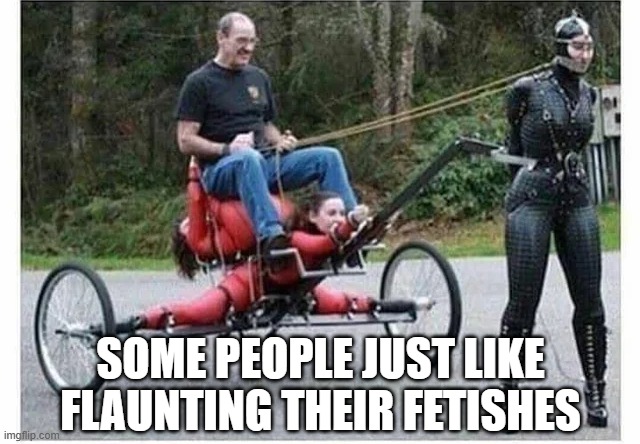 Fetish Flaunting | SOME PEOPLE JUST LIKE FLAUNTING THEIR FETISHES | image tagged in sex jokes | made w/ Imgflip meme maker