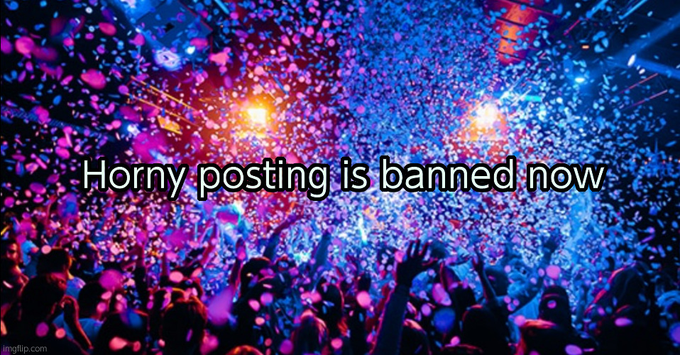 Confetti party | Horny posting is banned now | image tagged in confetti party | made w/ Imgflip meme maker