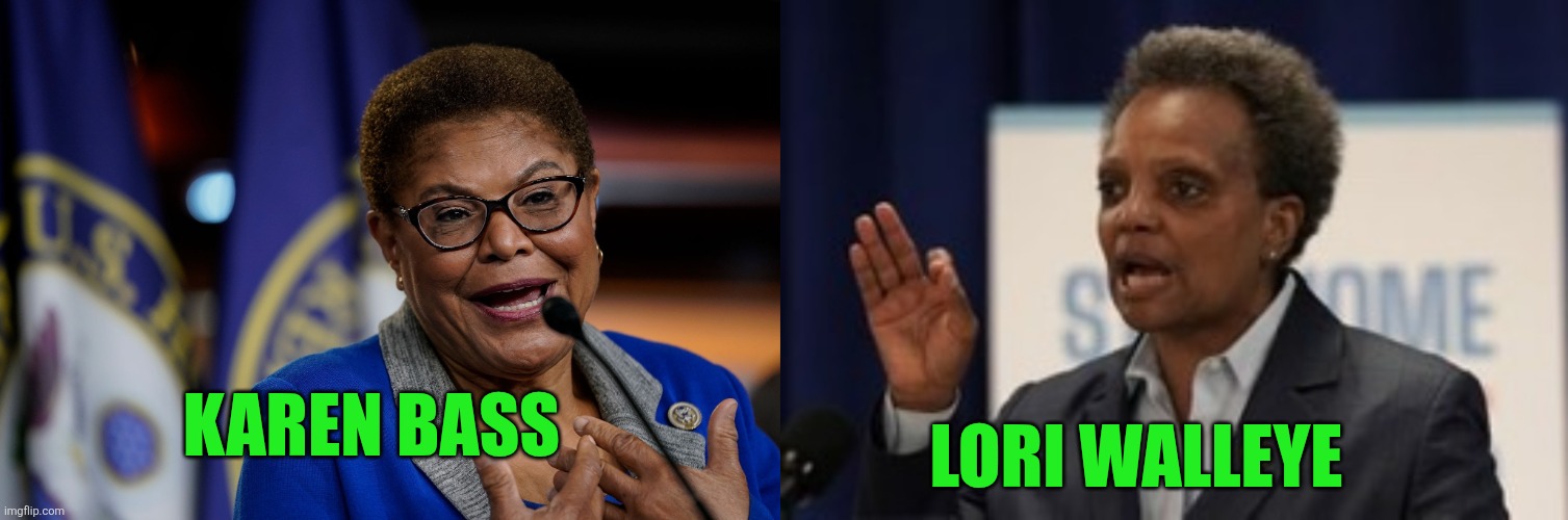 Two Fishy Mayors | LORI WALLEYE; KAREN BASS | image tagged in karen bass,lori lightfoot | made w/ Imgflip meme maker