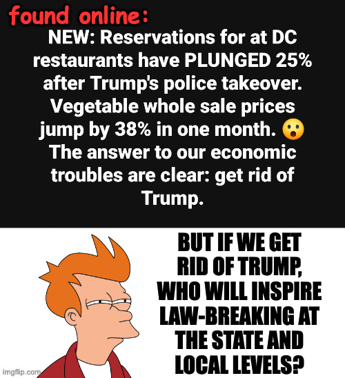 It's like a giant Jenga Puzzle of Crap. | found online:; BUT IF WE GET
RID OF TRUMP,
WHO WILL INSPIRE
LAW-BREAKING AT
THE STATE AND
LOCAL LEVELS? | image tagged in memes,fry,trump | made w/ Imgflip meme maker