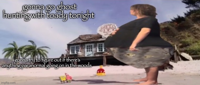 wide load | gonna go ghost hunting with toady tonight; gonna try to figure out if there’s anything paranormal going on in the woods | image tagged in wide load | made w/ Imgflip meme maker