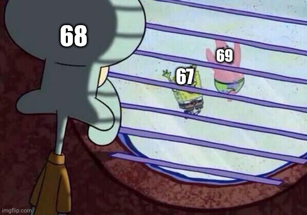 Squidward window | 68; 69; 67 | image tagged in squidward window | made w/ Imgflip meme maker