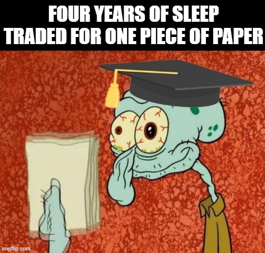 That feeling! | FOUR YEARS OF SLEEP TRADED FOR ONE PIECE OF PAPER | image tagged in memes | made w/ Imgflip meme maker