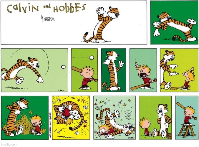 In this case, actions really do speak louder than words… | image tagged in calvin and hobbes,baseball,argument,solution | made w/ Imgflip meme maker