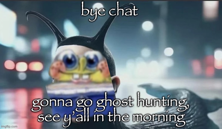 slugbob | bye chat; gonna go ghost hunting, see y’all in the morning | image tagged in slugbob | made w/ Imgflip meme maker