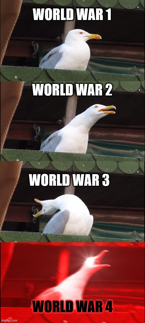 Inhaling Seagull Meme | WORLD WAR 1; WORLD WAR 2; WORLD WAR 3; WORLD WAR 4 | image tagged in memes,inhaling seagull | made w/ Imgflip meme maker