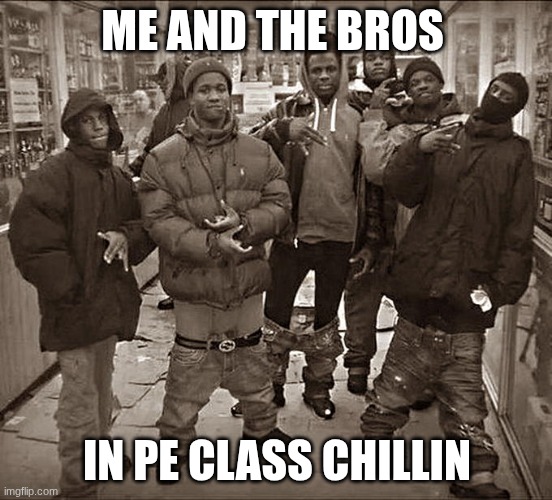 All My Homies Hate | ME AND THE BROS; IN PE CLASS CHILLIN | image tagged in all my homies hate | made w/ Imgflip meme maker