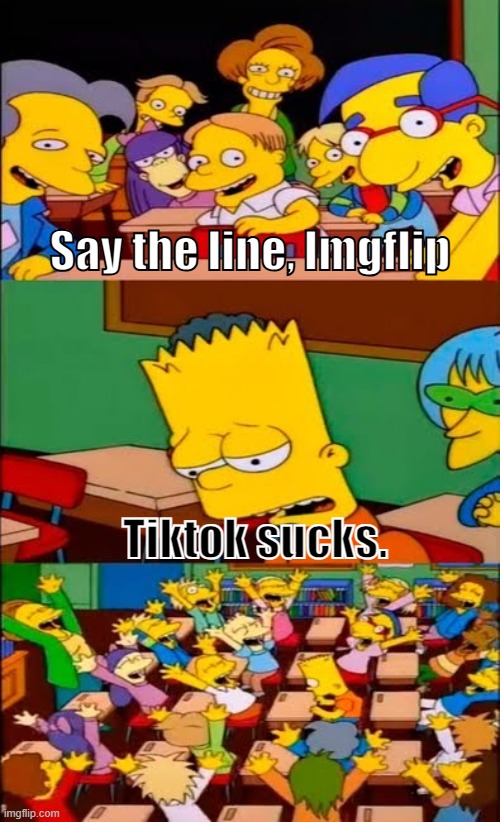 We get it!!! | Say the line, Imgflip; Tiktok sucks. | image tagged in say the line bart simpsons | made w/ Imgflip meme maker