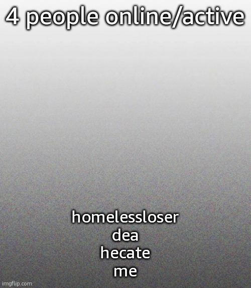 … | 4 people online/active; homelessloser
dea
hecate
me | made w/ Imgflip meme maker
