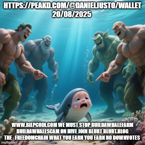 HTTPS://PEAKD.COM/@DANIELJUSTO/WALLET 20/08/2025; WWW.BILPCOIN.COM WE MUST STOP BUILDAWHALEFARM BUILDAWHALESCAM ON HIVE JOIN BLURT BLURT.BLOG THE   FREEDOMCHAIN WHAT YOU EARN YOU EARN NO DOWNVOTES | made w/ Imgflip meme maker
