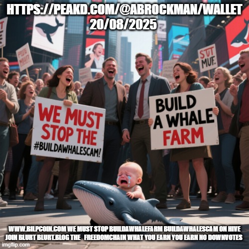 HTTPS://PEAKD.COM/@ABROCKMAN/WALLET 20/08/2025; WWW.BILPCOIN.COM WE MUST STOP BUILDAWHALEFARM BUILDAWHALESCAM ON HIVE JOIN BLURT BLURT.BLOG THE   FREEDOMCHAIN WHAT YOU EARN YOU EARN NO DOWNVOTES | made w/ Imgflip meme maker