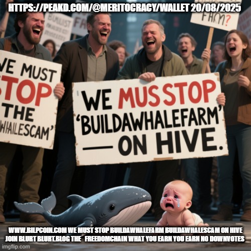 HTTPS://PEAKD.COM/@MERITOCRACY/WALLET 20/08/2025; WWW.BILPCOIN.COM WE MUST STOP BUILDAWHALEFARM BUILDAWHALESCAM ON HIVE JOIN BLURT BLURT.BLOG THE   FREEDOMCHAIN WHAT YOU EARN YOU EARN NO DOWNVOTES | made w/ Imgflip meme maker