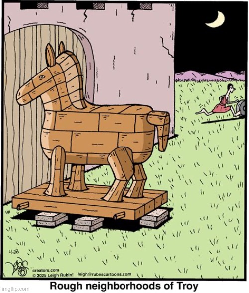 Rubes | image tagged in comics,rubes,trojan horse,rough neighborhood,up on blocks | made w/ Imgflip meme maker