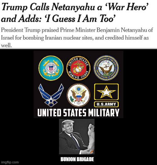 Thanks for your service, Donny.  Risking your life in the penthouse. | BUNION BRIGADE | image tagged in don the con trump,trump the war hero | made w/ Imgflip meme maker