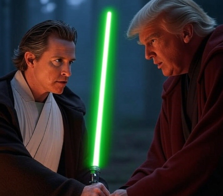 Gavin Newsome Donald Trump Star Wars Jedi vs. Sith Lord Blank Meme Template