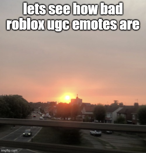 Sunset | lets see how bad roblox ugc emotes are | image tagged in sunset | made w/ Imgflip meme maker