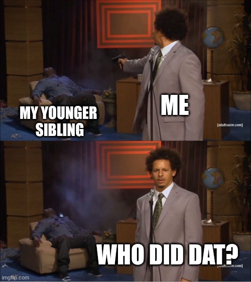 Who Killed Hannibal | ME; MY YOUNGER 
SIBLING; WHO DID DAT? | image tagged in memes,who killed hannibal | made w/ Imgflip meme maker