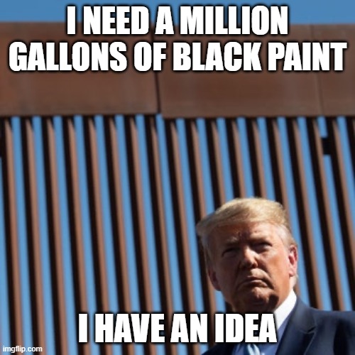 Paint it all black | I NEED A MILLION GALLONS OF BLACK PAINT; I HAVE AN IDEA | image tagged in trump paint it black | made w/ Imgflip meme maker