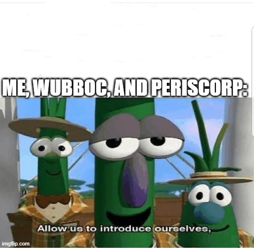 Allow us to introduce ourselves | ME, WUBBOC, AND PERISCORP: | image tagged in allow us to introduce ourselves | made w/ Imgflip meme maker