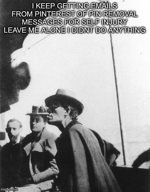 Mahler | I KEEP GETTING EMAILS FROM PINTEREST OF PIN REMOVAL MESSAGES FOR SELF INJURY LEAVE ME ALONE I DIDNT DO ANYTHING | image tagged in mahler | made w/ Imgflip meme maker