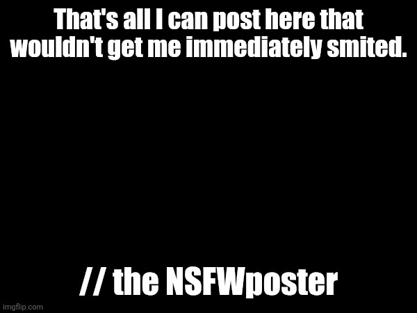 That's all I can post here that wouldn't get me immediately smited. // the NSFWposter | made w/ Imgflip meme maker