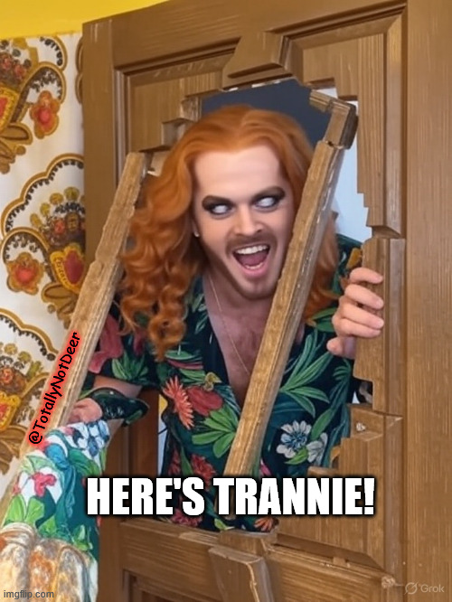 Tristan Ginger AGP | @TotallyNotDeer; HERE'S TRANNIE! | image tagged in transgender,trans,tranny,troon,tristan ginger,agp | made w/ Imgflip meme maker