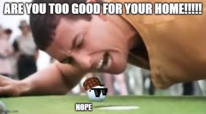 Go home ball | ARE YOU TOO GOOD FOR YOUR HOME!!!!! NOPE | image tagged in go home ball,golf,happy gilmore,balls,nope,funny | made w/ Imgflip meme maker