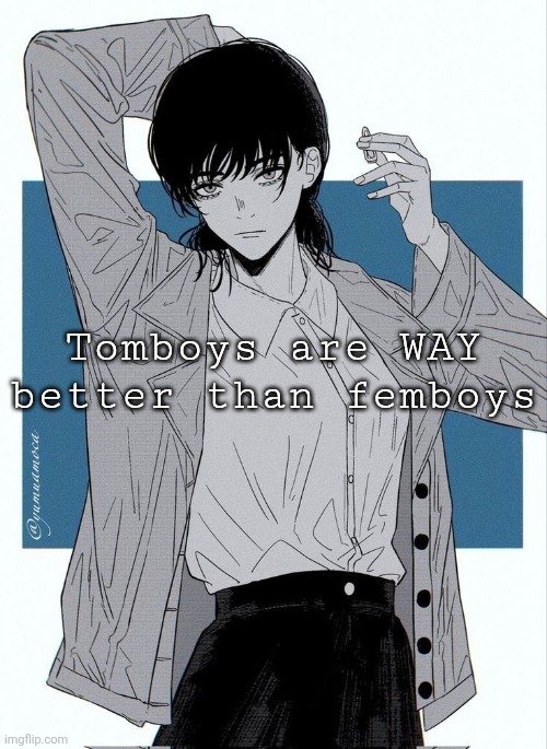 Or girls with short hair | Tomboys are WAY better than femboys | image tagged in asa mitaka | made w/ Imgflip meme maker