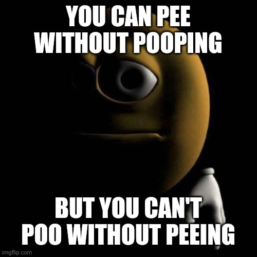 Shi- | YOU CAN PEE WITHOUT POOPING; BUT YOU CAN'T POO WITHOUT PEEING | image tagged in sad emoji | made w/ Imgflip meme maker