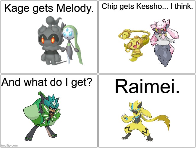 Comic.mp3 | Kage gets Melody. Chip gets Kessho... I think. And what do I get? Raimei. | image tagged in comic,kessho,chip,kage,melody,oni | made w/ Imgflip meme maker