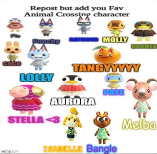 Repost this but add your favorite ACNH character | ISABELLE | image tagged in animal crossing | made w/ Imgflip meme maker