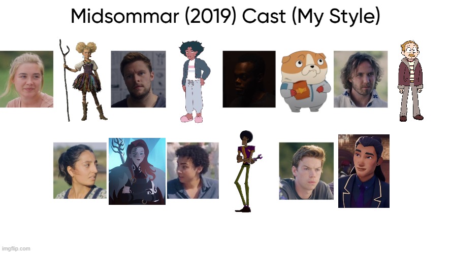 Midsommar (2019) Cast (My Style) | image tagged in midsommar 2019 cast my style,meme,memes,spoof cast,midsommar,characters | made w/ Imgflip meme maker