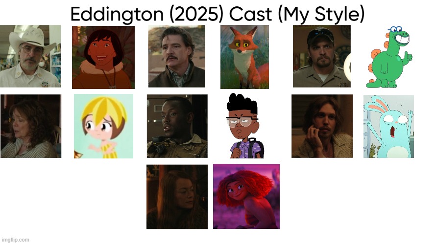 Eddington (2025) Cast (My Style) | image tagged in eddington 2025 cast my style,meme,memes,spoof cast,eddington,characters | made w/ Imgflip meme maker