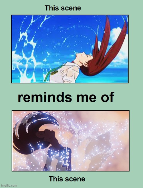 mari surfacing reminds me of ariel surfacing | image tagged in this scene reminds me of this scene,neon genesis evangelion,the little mermaid,ariel,references,animated films | made w/ Imgflip meme maker