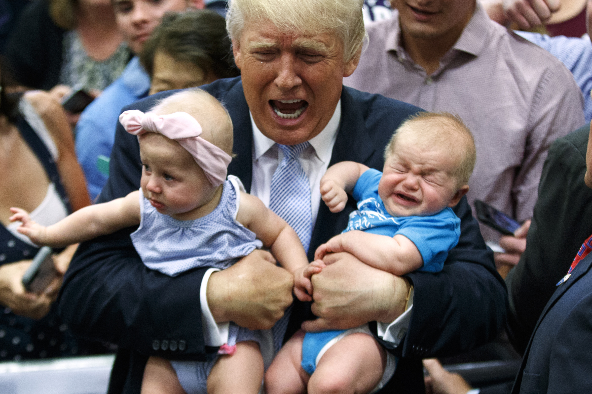 Three crying babies. One is named Trump. Blank Meme Template