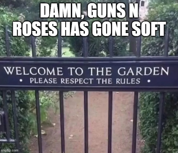 Guns n Roses Sang...... | DAMN, GUNS N ROSES HAS GONE SOFT | image tagged in music,guns n roses | made w/ Imgflip meme maker