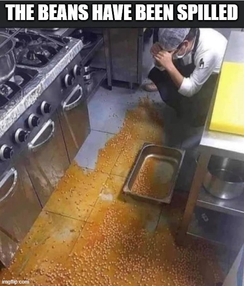 Spill The Beans | THE BEANS HAVE BEEN SPILLED | image tagged in spill the beans | made w/ Imgflip meme maker